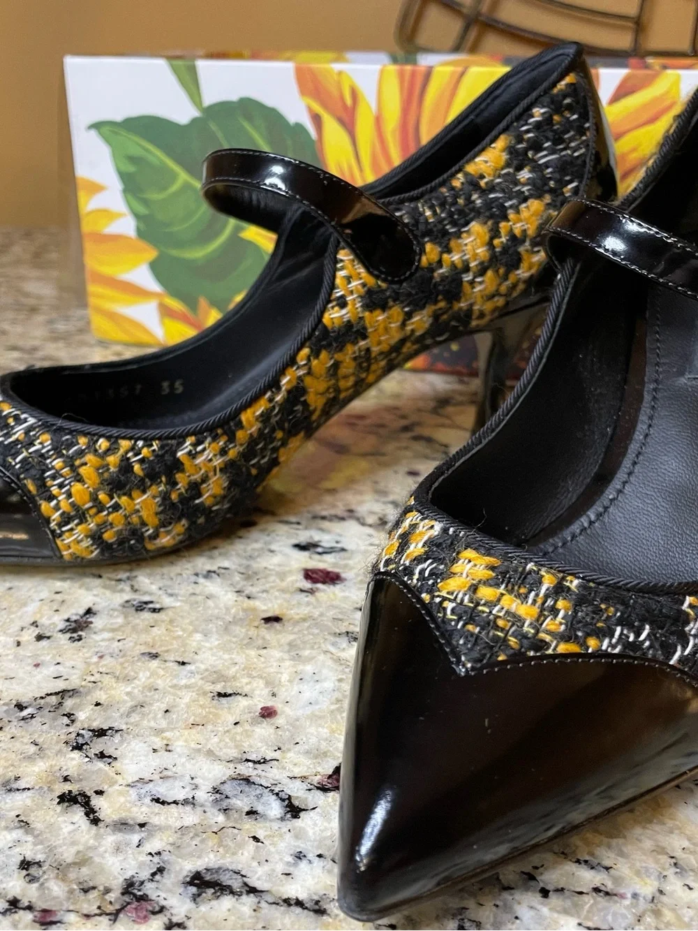 Dolce & Gabbana Black and Yellow Tweed Mary Jane Heels